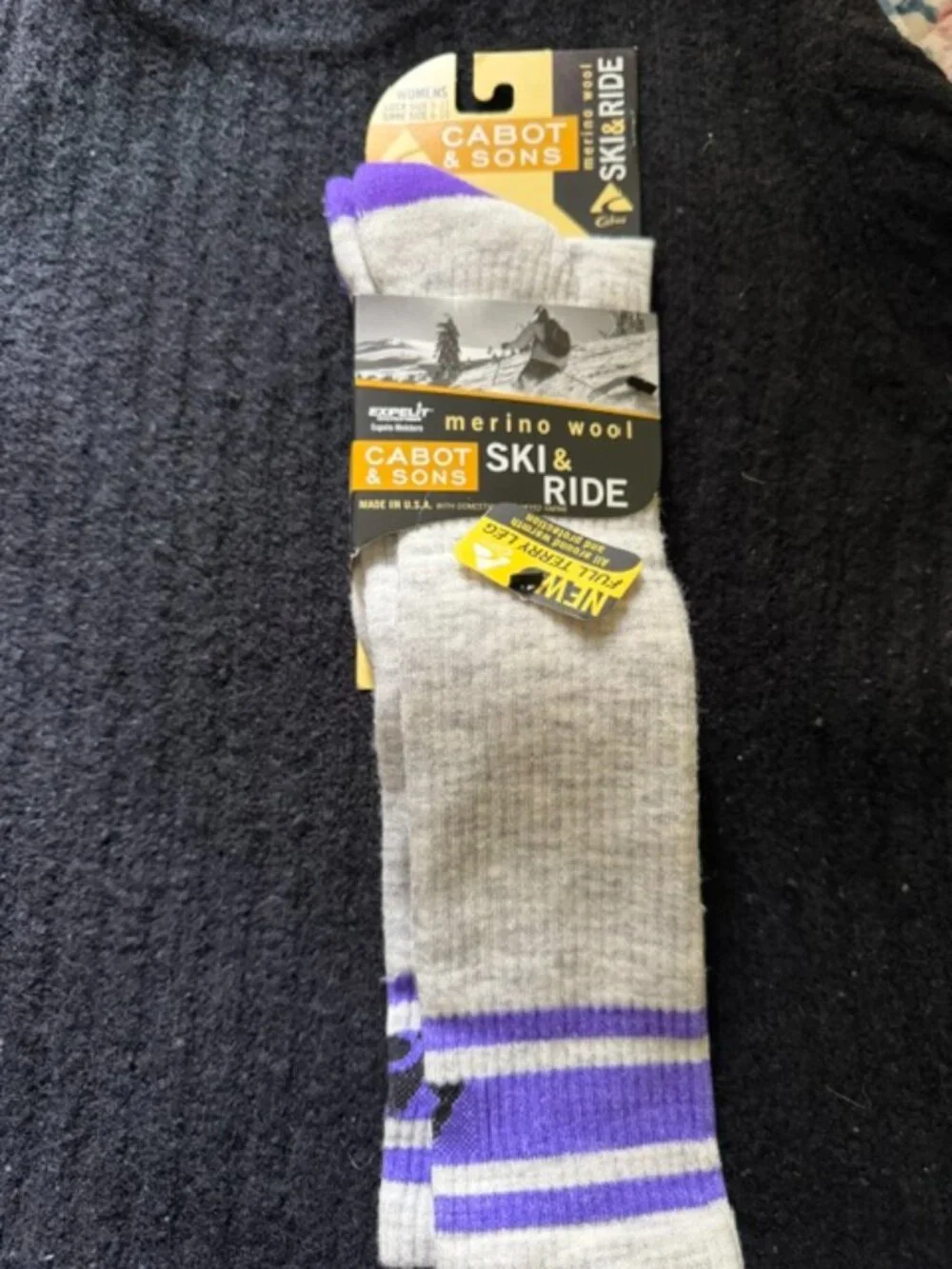 NWT Cabot & Sons Ski and Ride Merino Wool Socks SockSize 9-11 ShoeSize 6-10